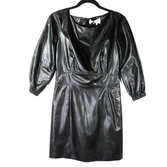 ba&sh Sae Faux Leather Mini Dress 3/4 Sleeves in Black Size Small - Picture 6 of 10